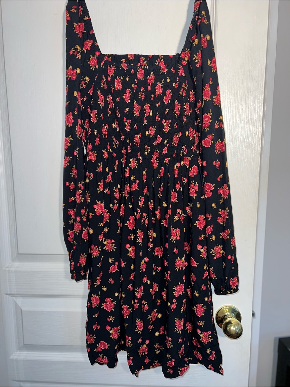 Old Navy Black Dress with Red and Mustard Floral Print
